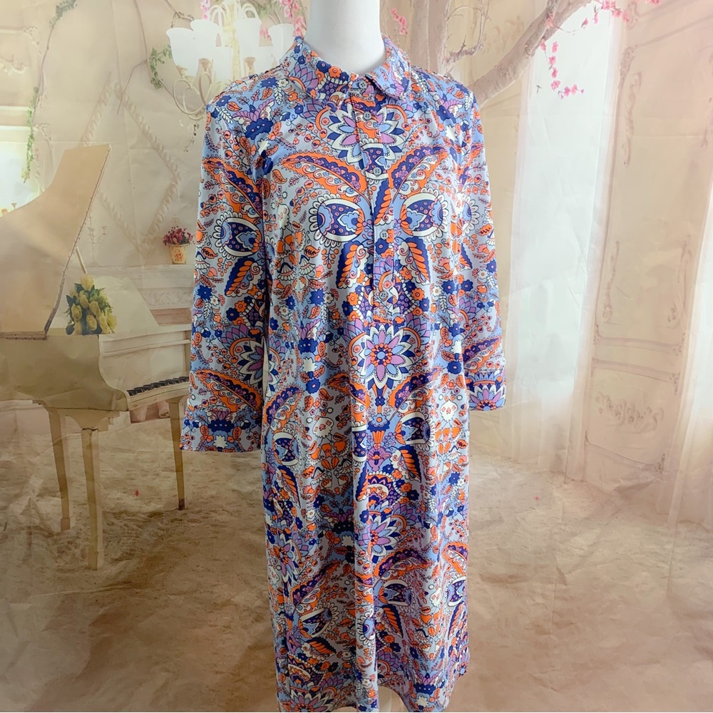 Talbots Collared Geometric Button Shirt Dress - Picture 5 of 11